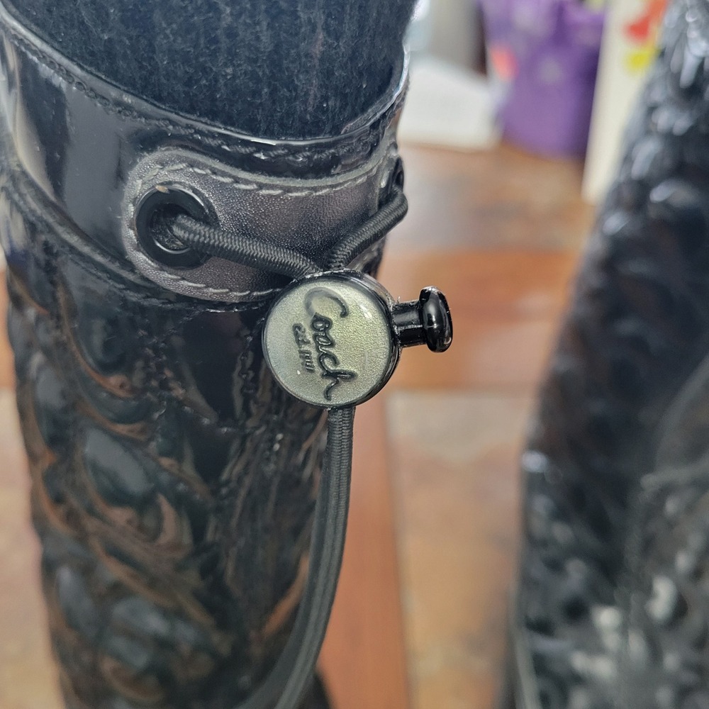 Coach Prisilla Black Quilted Patent Leather Snow Boots Womens 5 Luxury Gorpcore - Picture 7 of 16